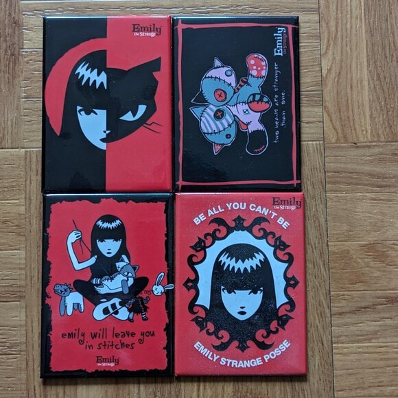 4 Refrigerator / Locker Flat Magnets Emily the Strange  2.5"x3.5" - Picture 1 of 1